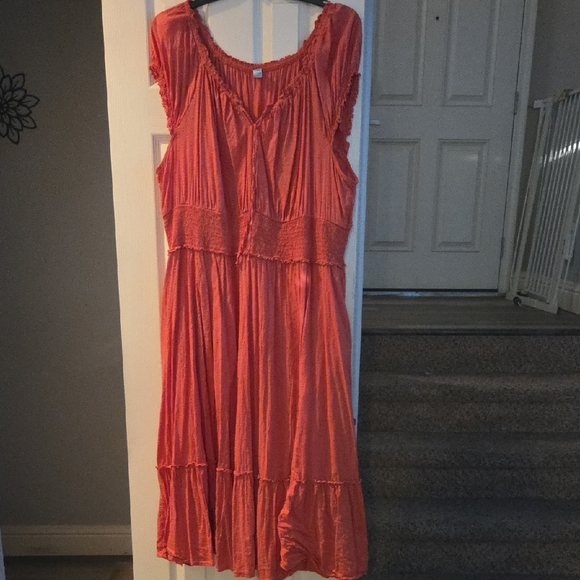 Old Navy Coral Milk Maid Style Maxi Dress, With Pockets - Picture 1 of 6